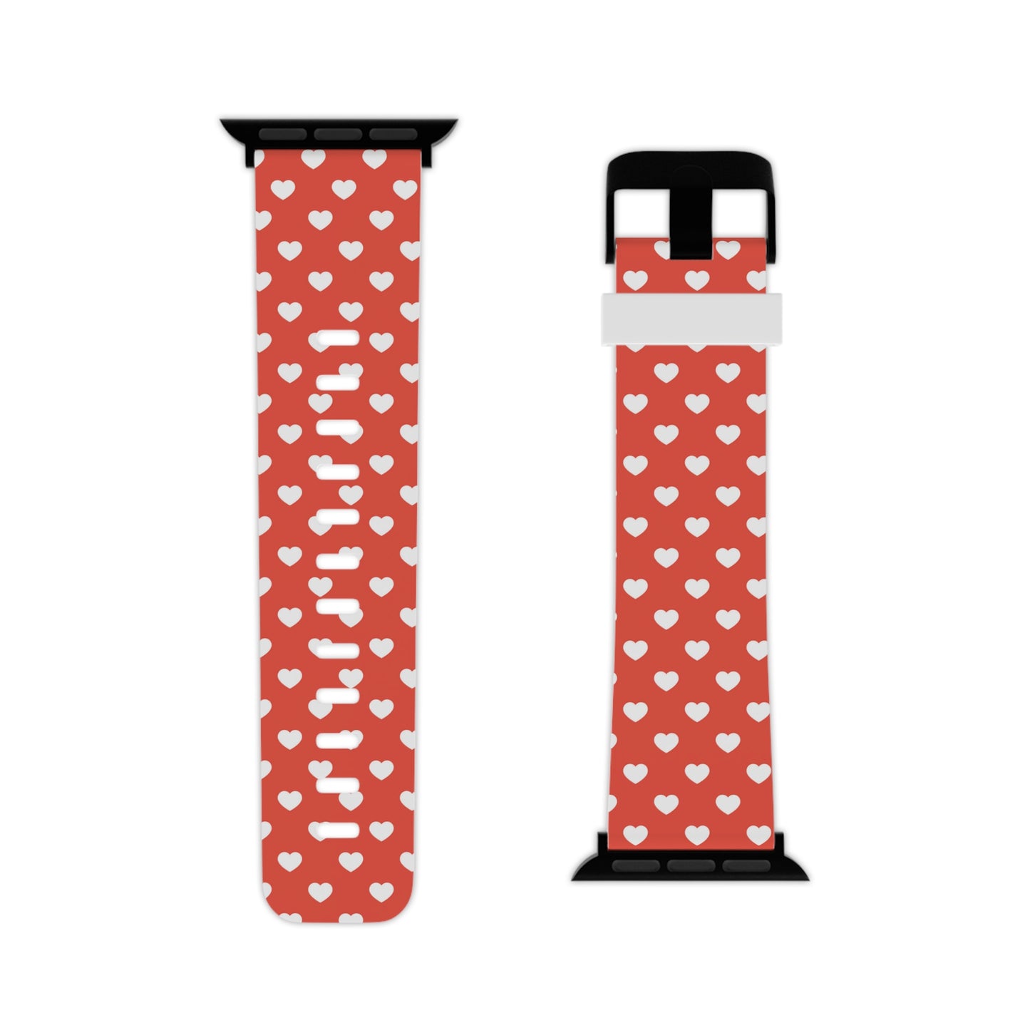 White Hearts on Red Apple Watch Band