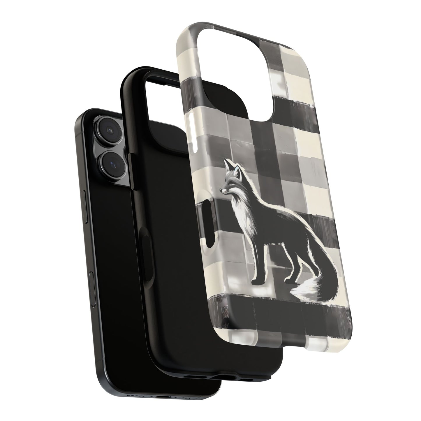 Black White Fox Phone Case - Monochrome Mystique