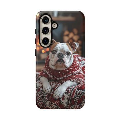 Cozy Bulldog in Sweater Samsung Galaxy Case – Festive Fireplace Protective Cove