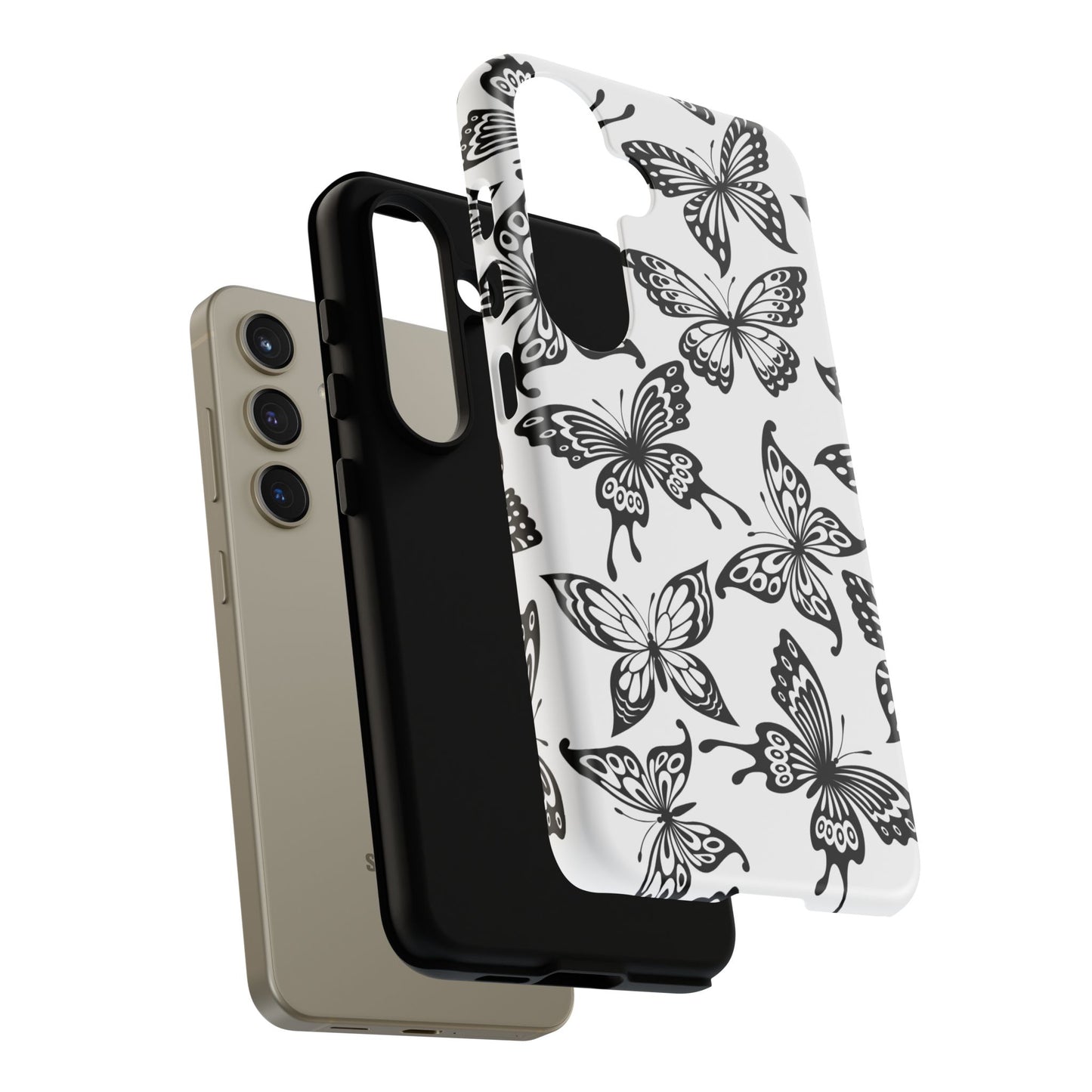 Monochrome Butterfly Pattern Samsung Galaxy  Case – Dual-Layer Protection with Matte Finish