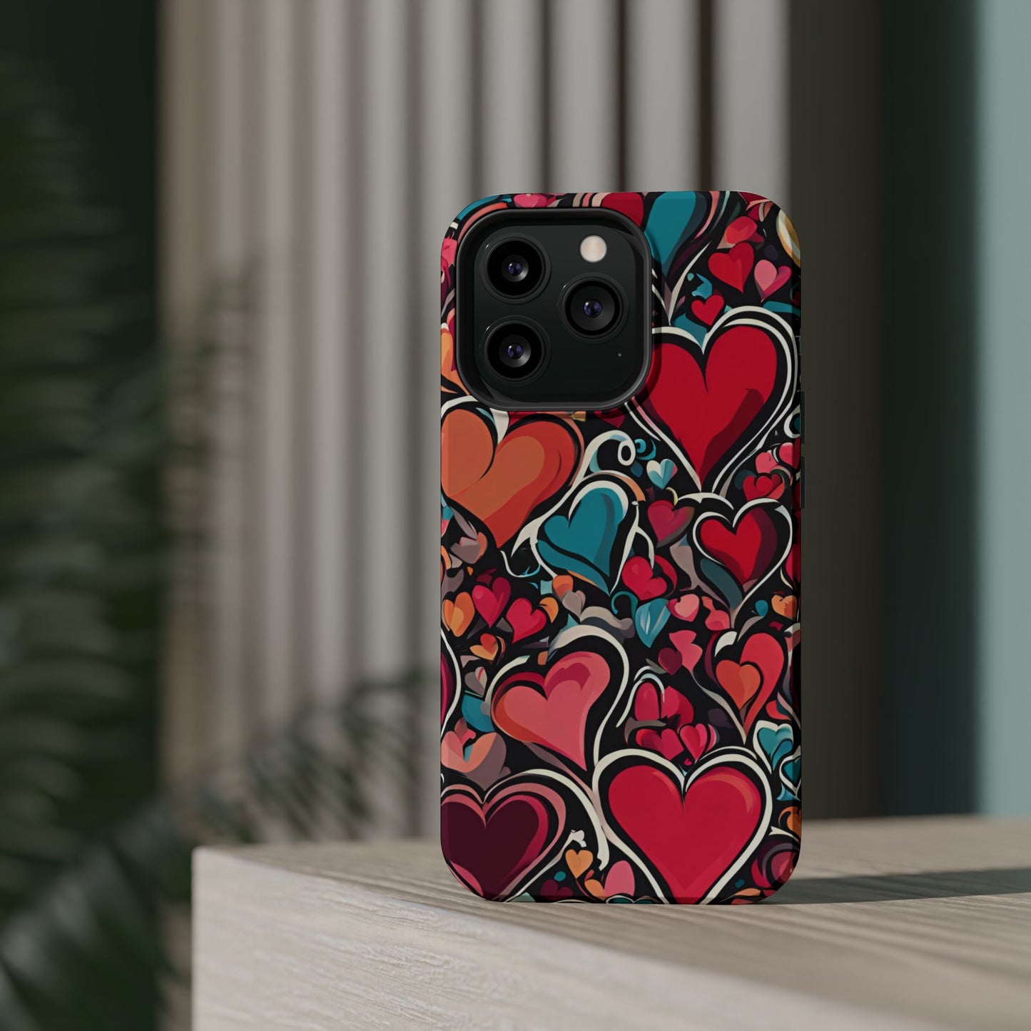 Vibrant Multicolor Heart Art – MagSafe-Compatible iPhone Case