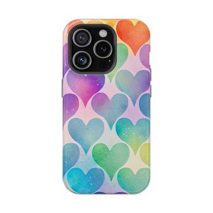 Rainbow Hearts Watercolor iPhone Case – Slim Design, Glossy Finish