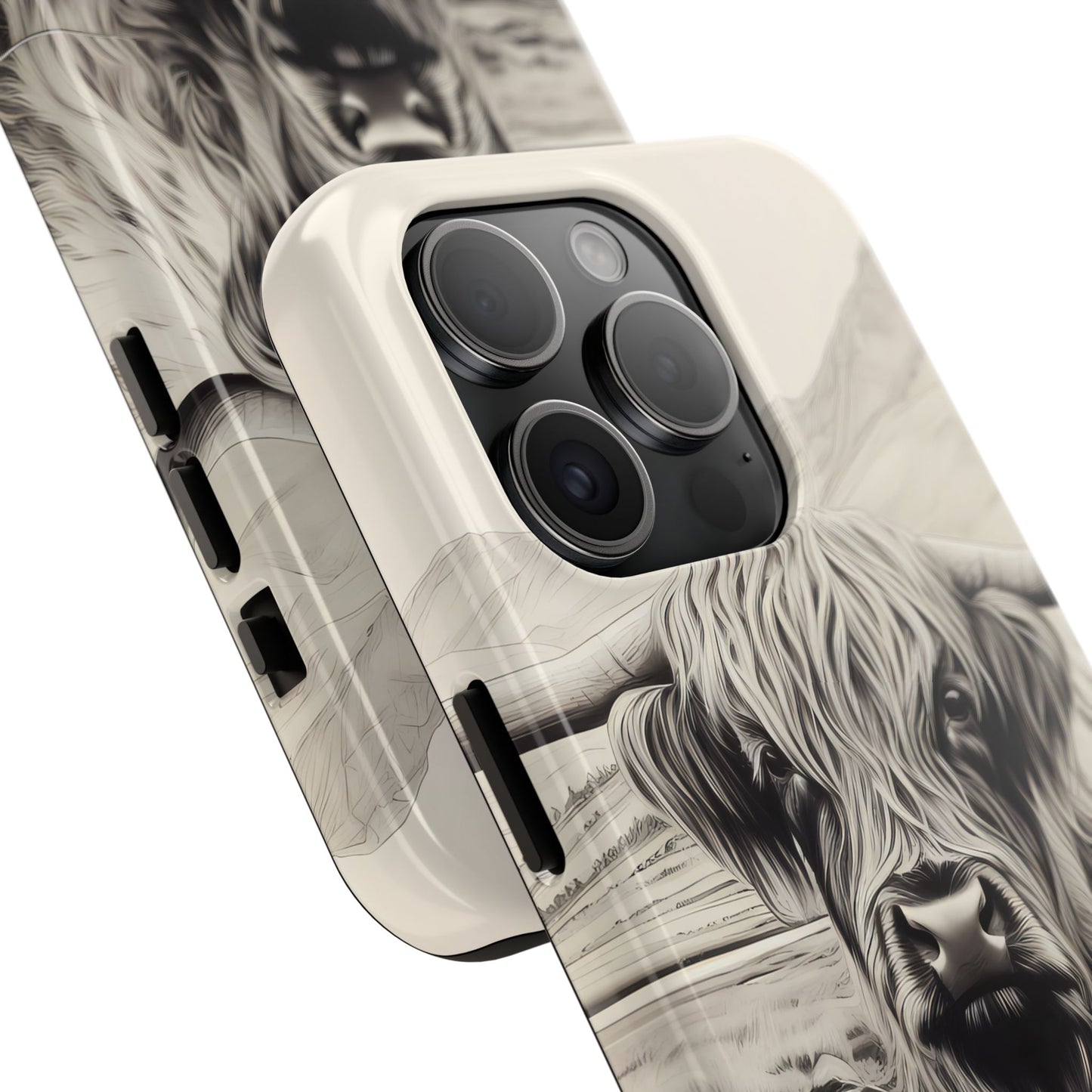 Cute Highland Cow Cases - Western Charcoal Sketched Cow - Farmhouse Design