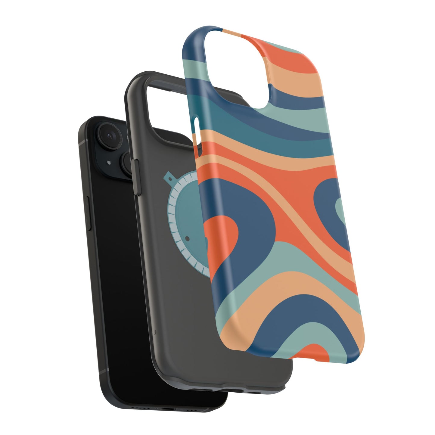 Retro Vibe Wavy Stripes MagSafe iPhone Case – 70s-Inspired in Teal, Orange, and Rust