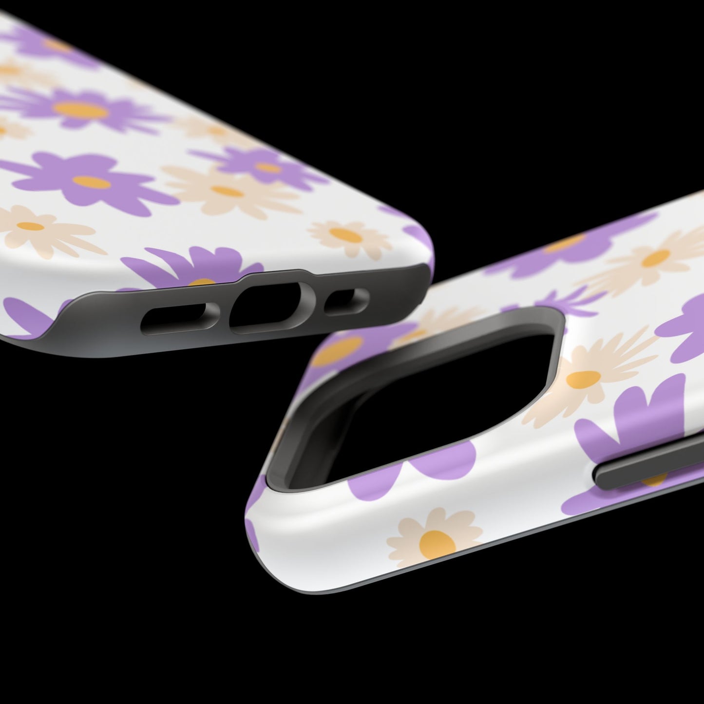 Retro Daisy Flower MagSafe iPhone Case – Pastel Purple & Cream Floral Design with Matte Finish