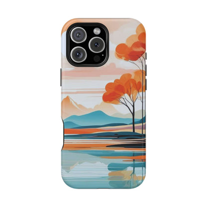 Serene Sunset Lake MagSafe iPhone Case – Minimalist Landscape Art, Dual-Layer Protection