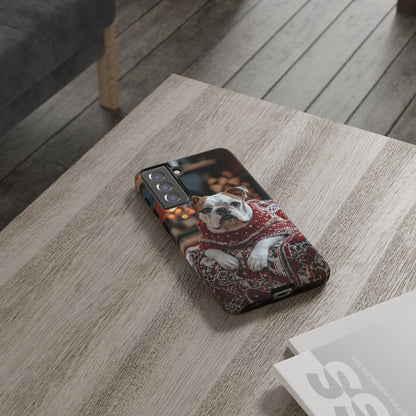 Cozy Bulldog in Sweater Samsung Galaxy Case – Festive Fireplace Protective Cove