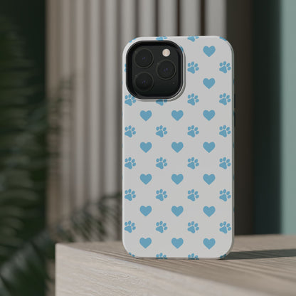 Blue Paw Prints & Hearts – MagSafe iPhone Case with Adorable Pet-Lover Design