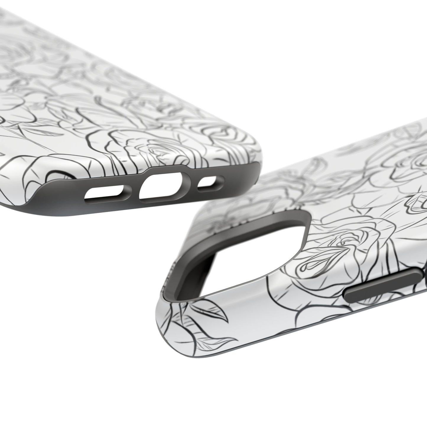 Monochrome Rose Garden Tough MagSafe iPhone Case – Elegant Floral Line Art with Dual-Layer Protection