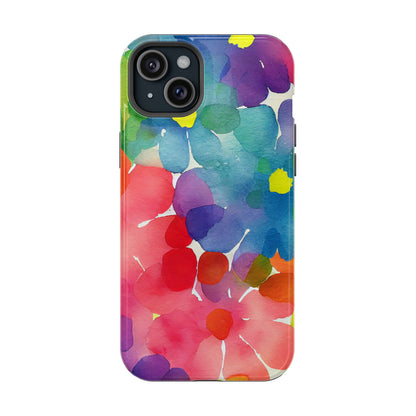 Rainbow Bloom Watercolor MagSafe iPhone Case – Slim Design, Glossy Finish