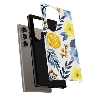 Golden Yellow & Sky Blue Floral – Watercolor Botanical Samsung Galaxy Case