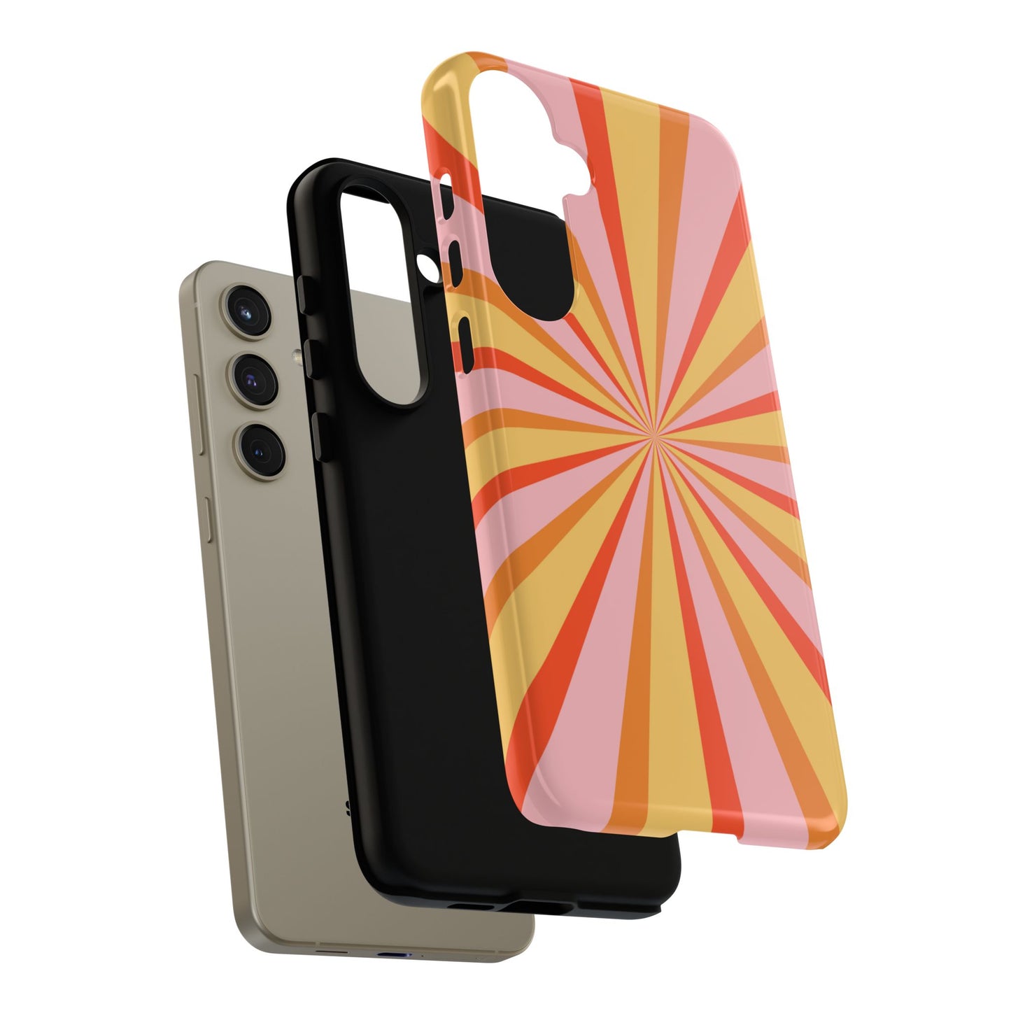 Bold Retro Sunburst Samsung Galaxy Case – Vibrant 70s-Inspired Rays in Orange, Pink, and Yellow