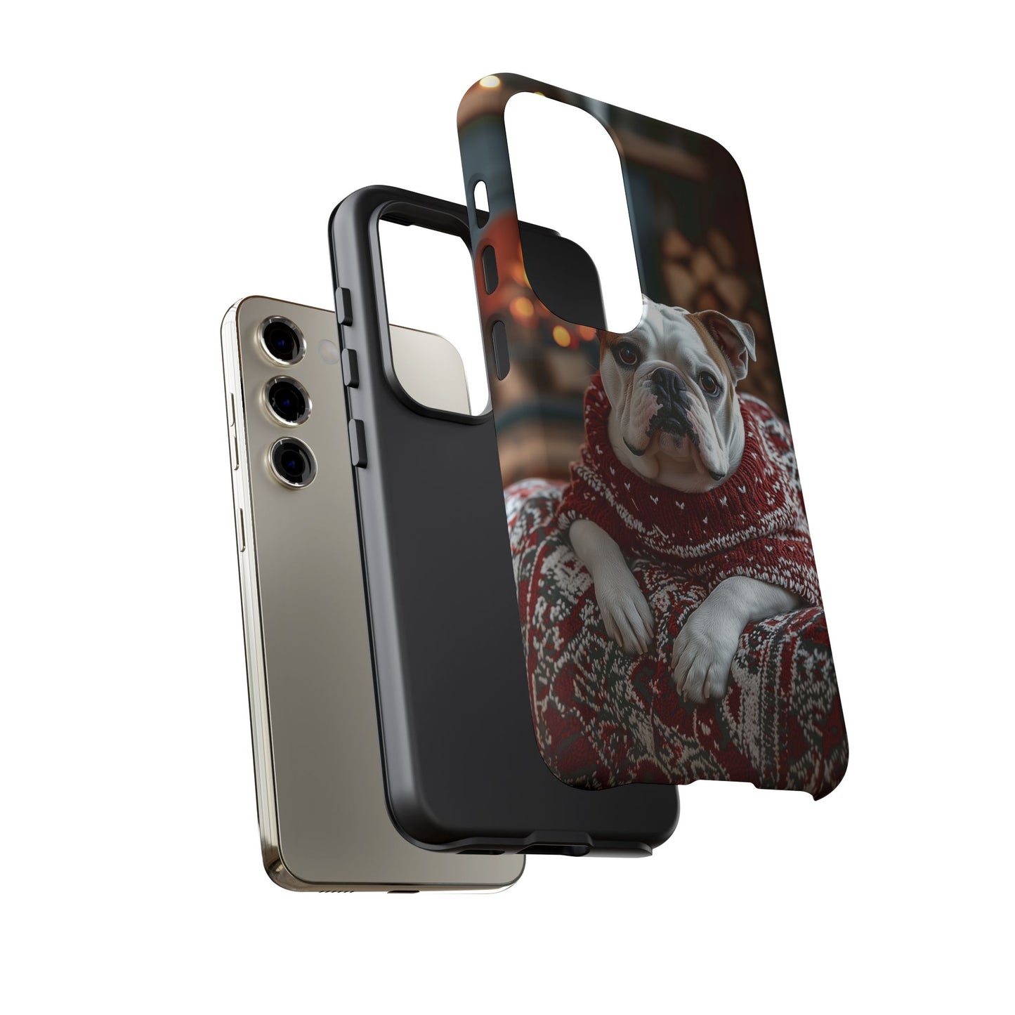 Cozy Bulldog in Sweater Samsung Galaxy Case – Festive Fireplace Protective Cove