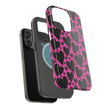 Pink Glitter Hearts MagSafe iPhone Case