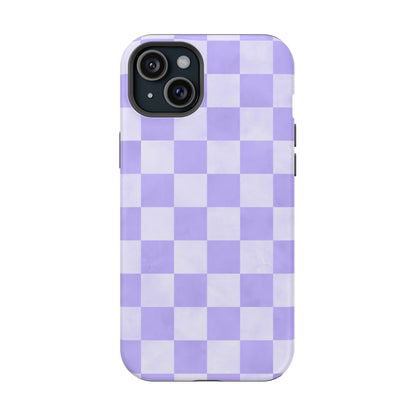 Lavender Checkerboard MagSafe iPhone Case – Shockproof, Smooth Matte Finish, Dual-Layer Design