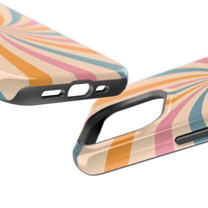 Retro Swirl Pattern MagSafe iPhone Case – Bold 70s Vibe in Pink, Orange, and Orange