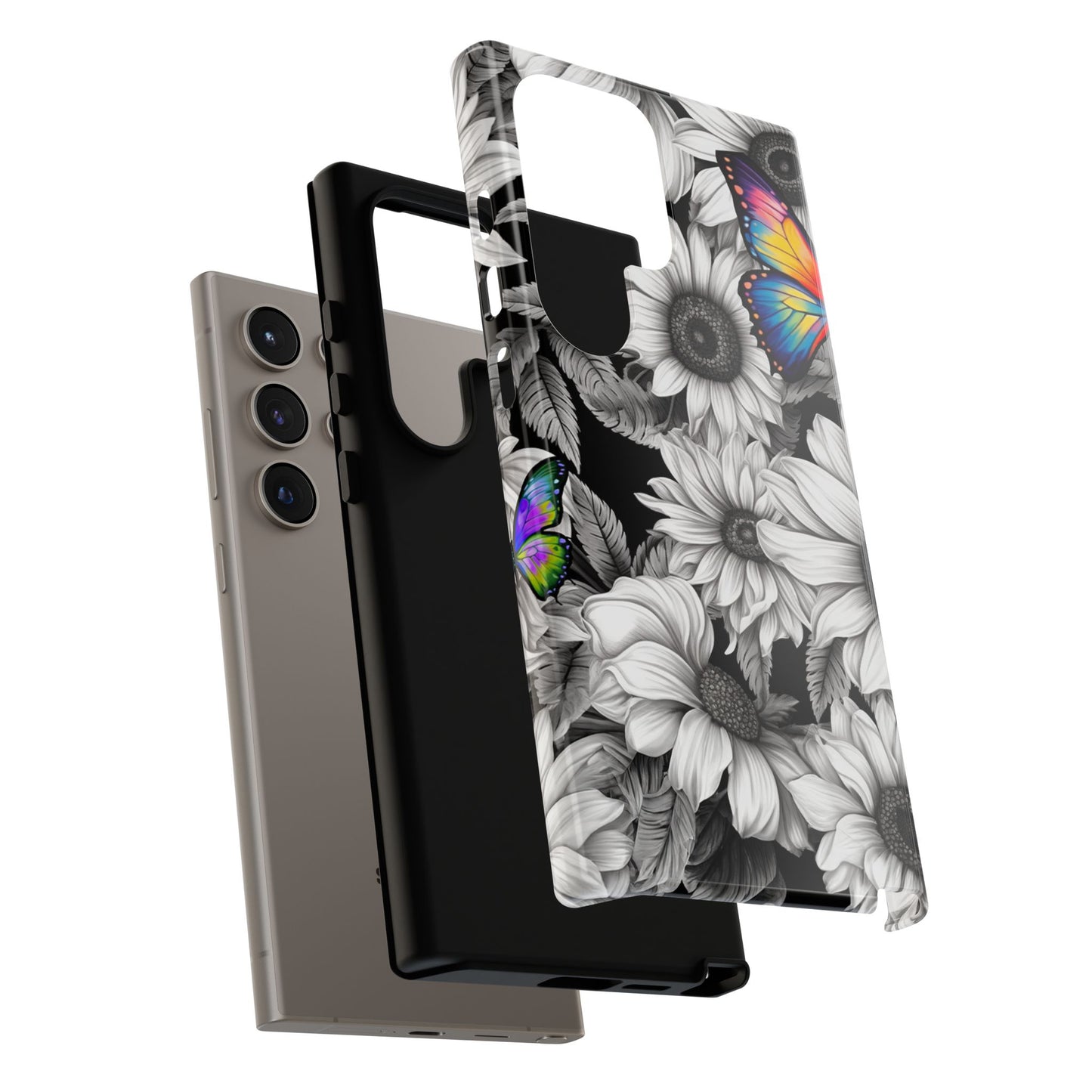 Rainbow Butterflies & Monochrome Sunflowers – Samsung Galaxy Case