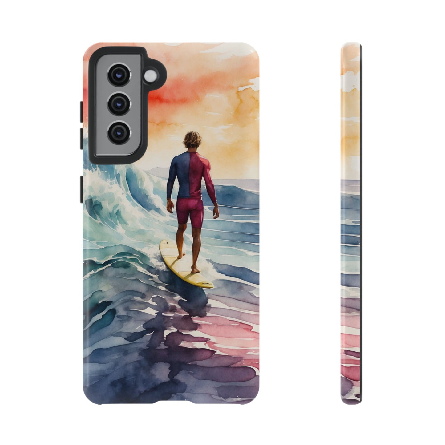 Surfer’s Sunset Wave Samsung Galaxy Case – Vibrant Watercolor Design