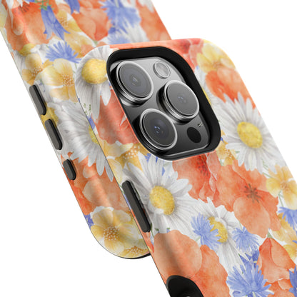 Watercolor Wildflower Pattern MagSafe iPhone Case – Durable Matte Finish with Daisy, Poppy & Cornflower Design