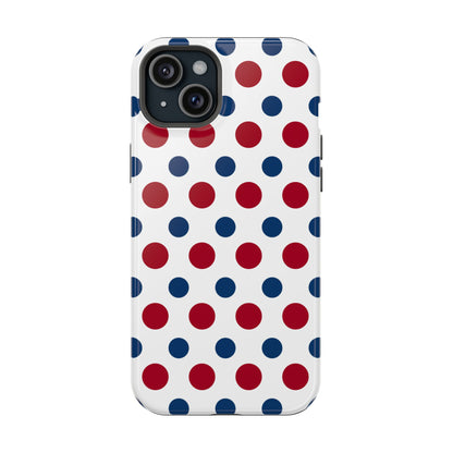 Patriotic Navy, White, and Red Polka Dot MagSafe iPhone Case