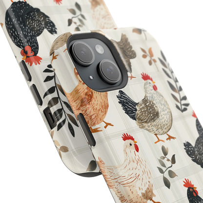 MagSafe iPhone Case: Vintage Chicken & Leaves – Farmhouse Style Case