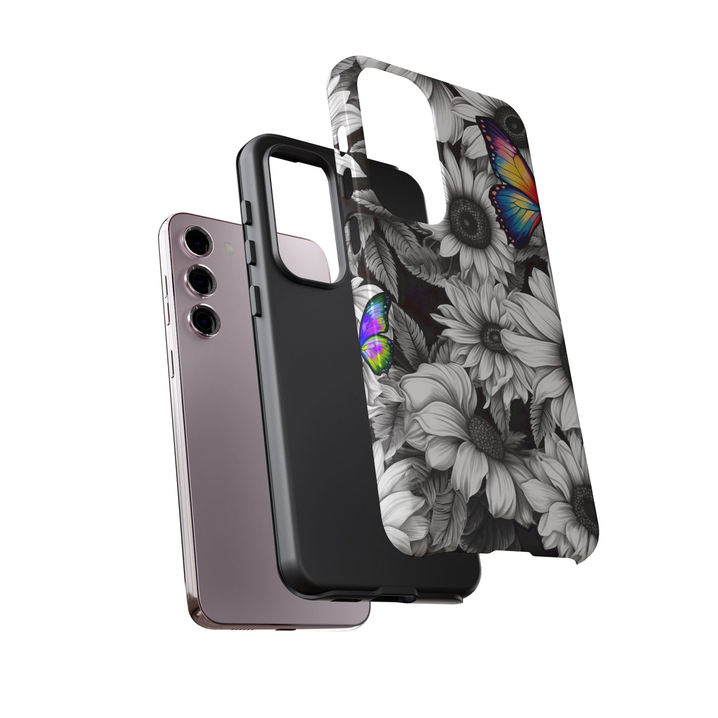 Rainbow Butterflies & Monochrome Sunflowers – Samsung Galaxy Case