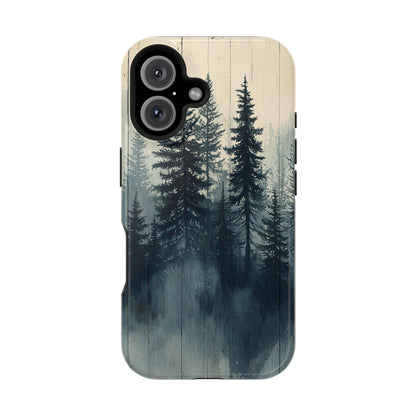 Misty Pine Forest Magsafe iPhone Case - Nature-Inspired Wood Design Protective Cover