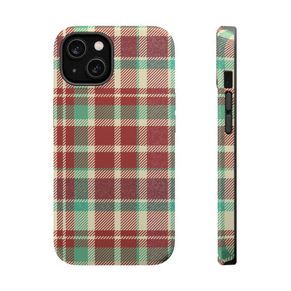 Retro Red & Cream Plaid – MagSafe iPhone Case with Classic Elegance