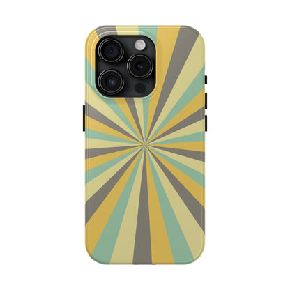 Vintage Sunburst Rays iPhone Case – Bold 70s-Inspired Burst in Yellow, Mint, and Gray