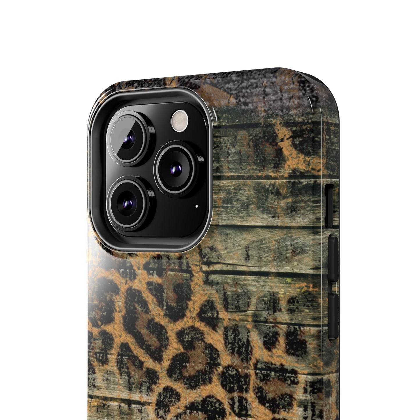 Rustic Wood and Leopard Print Tough iPhone Case – Distressed Western Design with Dual-Layer Protection