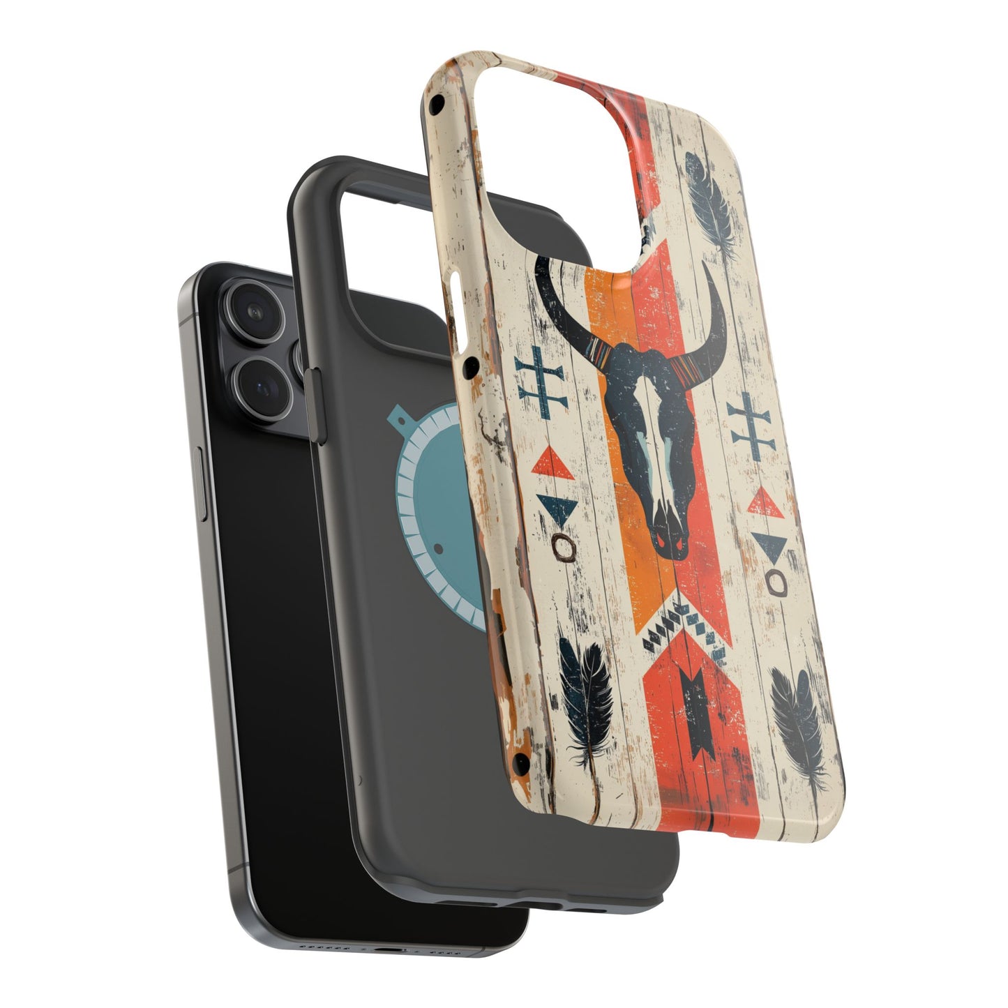 Rustic Western Bull Skull Tough MagSafe iPhone Case – Distressed Wood Design, Dual-Layer Protection