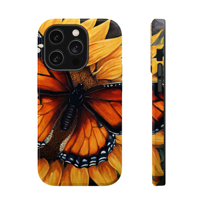 Monarch Butterfly & Sunflower Art – MagSafe iPhone Case