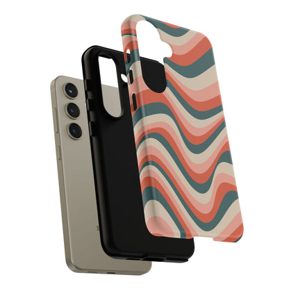 Groovy Waves Samsung Galaxy Case – Retro 70s-Inspired Stripes in Coral, Cream, and Teal