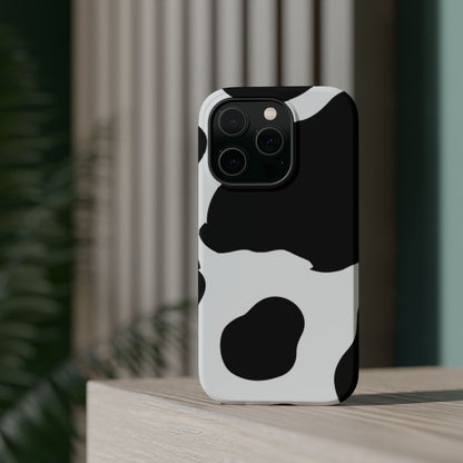 Bold Black and White Cow Print Tough MagSafe iPhone Case – Modern Animal Pattern with Dual-Layer Protection