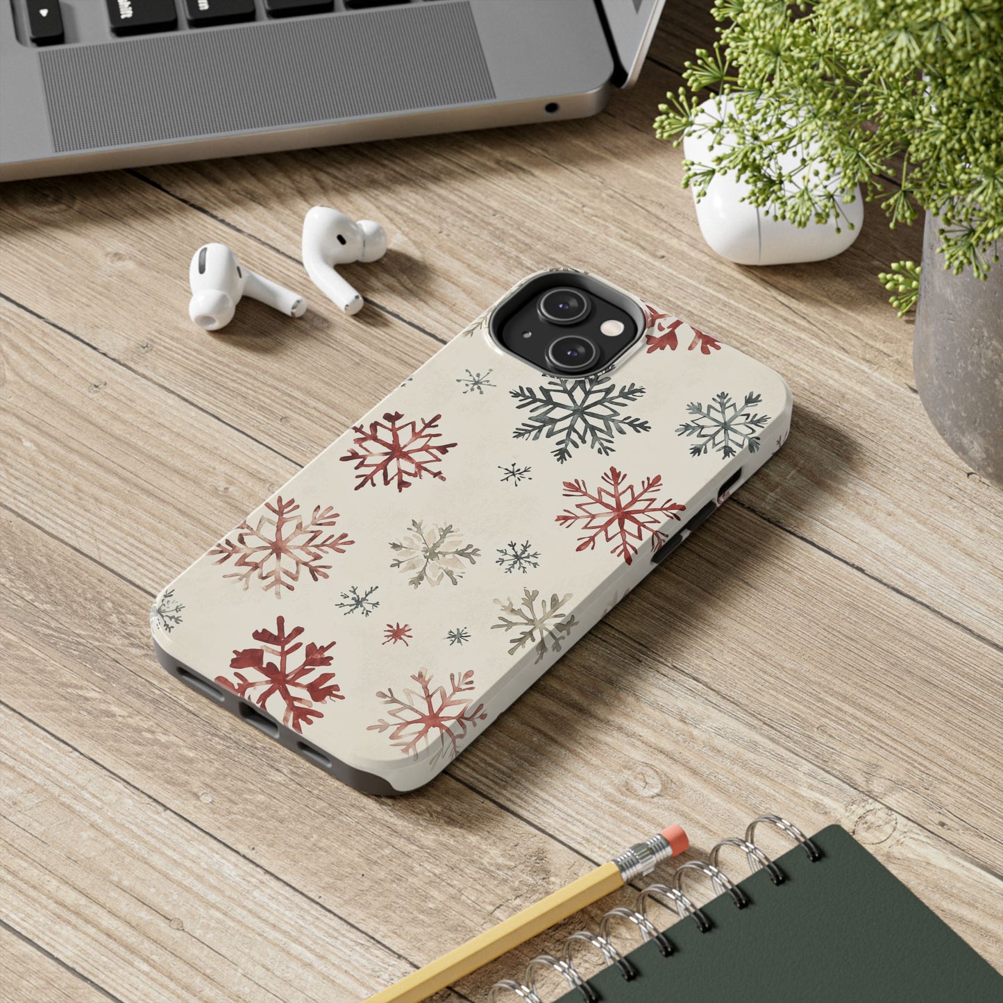 Vintage Red and Gray Snowflake Pattern – iPhone Series Case