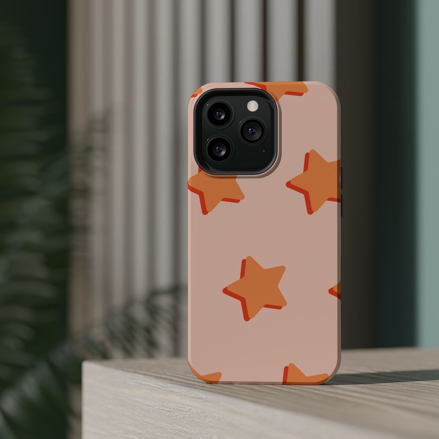 Retro Orange Stars MagSafe iPhone Case – Shock-Resistant, Smooth Matte Finish, Dual-Layer Design