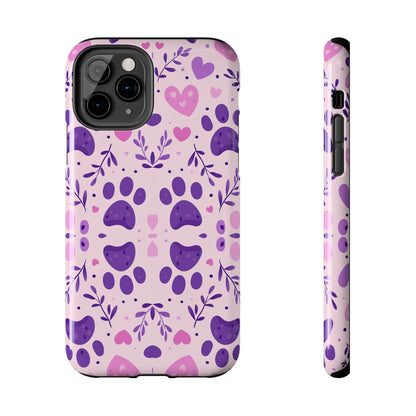 Pastel Paw Print iPhone Case - Cute Pet-Themed Floral Protective Cover