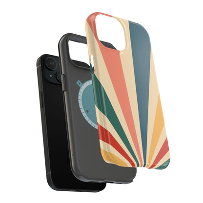 Retro Sunbeam MagSafe iPhone Case – 70s-Inspired Radiating Stripes in Coral, Teal, and Mustard