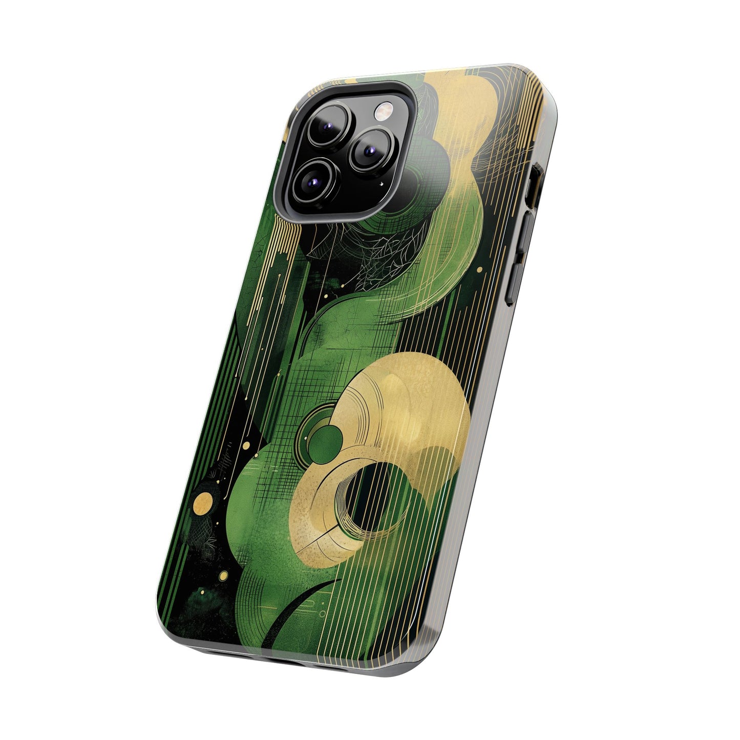 Abstract Green & Gold iPhone Case - Geometric Art Deco Protective Cover