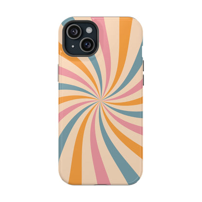 Retro Swirl Pattern MagSafe iPhone Case – Bold 70s Vibe in Pink, Orange, and Orange