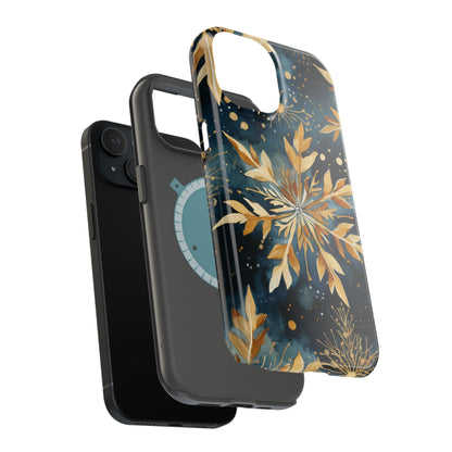 Gold Floral Snowflakes on Midnight Blue - MagSafe iPhone Series Case