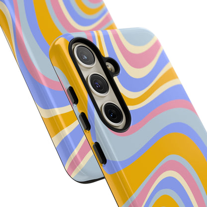 Groovy Pastel Waves Samsung Galaxy Case – 70s-Inspired Design with Dual-Layer Protection