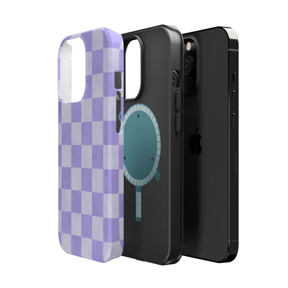 Lavender Checkerboard MagSafe iPhone Case – Shockproof, Smooth Matte Finish, Dual-Layer Design