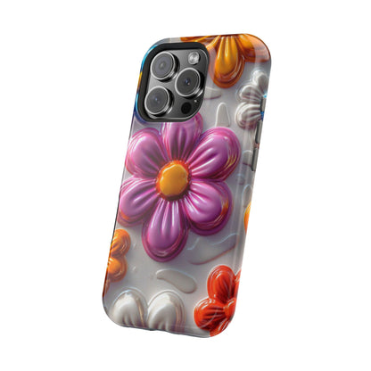 Glossy 3D Floral MagSafe iPhone Case – Colorful Flower Pattern, Durable Protection