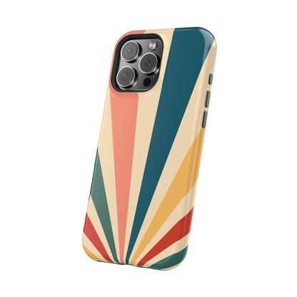 Retro Sunbeam MagSafe iPhone Case – 70s-Inspired Radiating Stripes in Coral, Teal, and Mustard