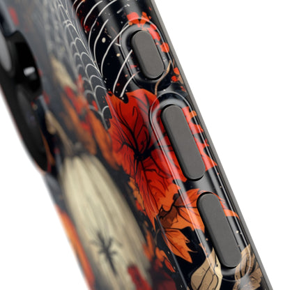 Hauntingly Elegant Halloween MagSafe iPhone Case – Pumpkins, Spiders, and Autumn Leaves Design