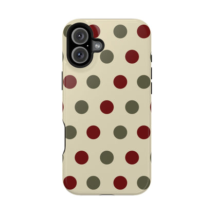 Red & Green Polka Dots on Cream – MagSafe iPhone Case