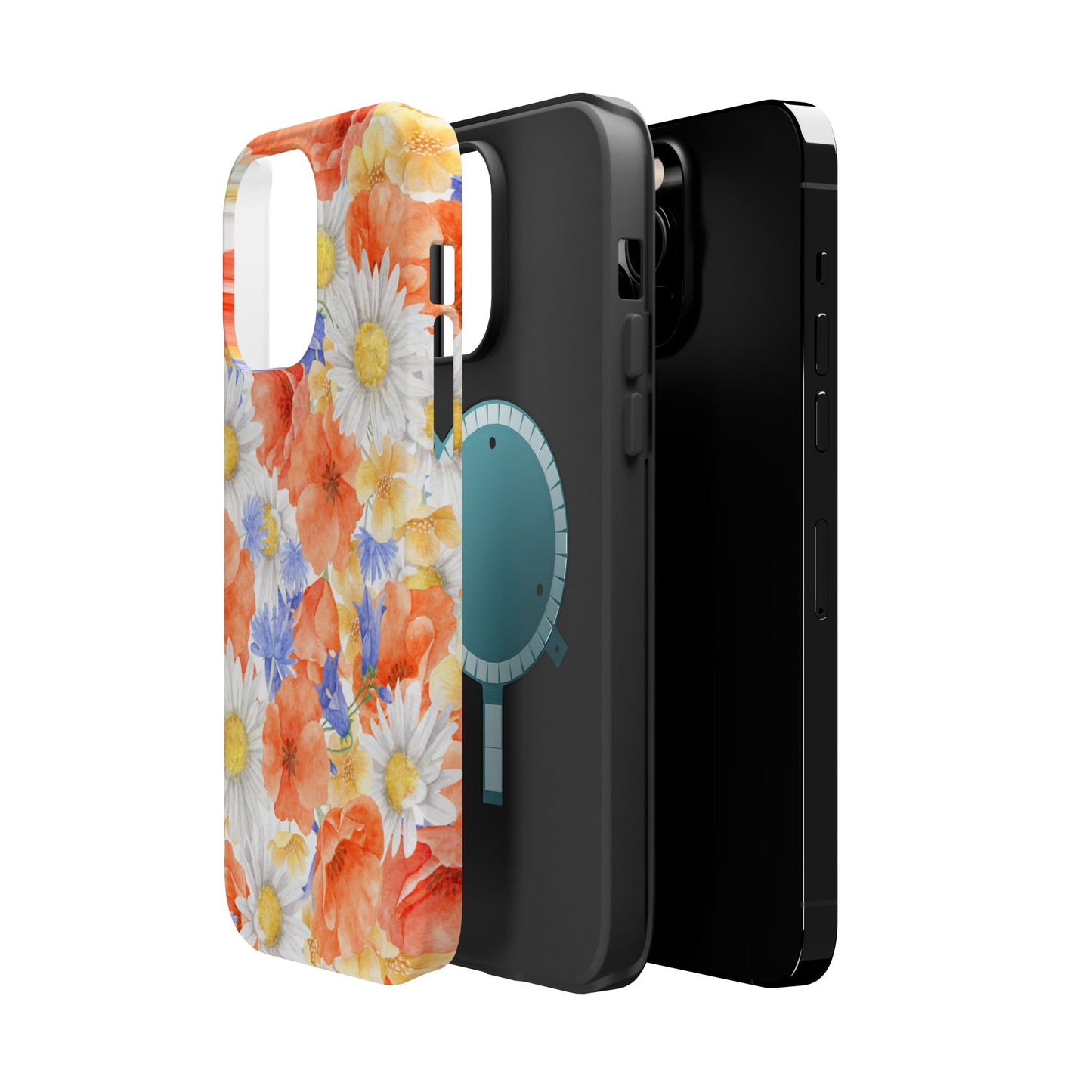 Watercolor Wildflower Pattern MagSafe iPhone Case – Durable Matte Finish with Daisy, Poppy & Cornflower Design