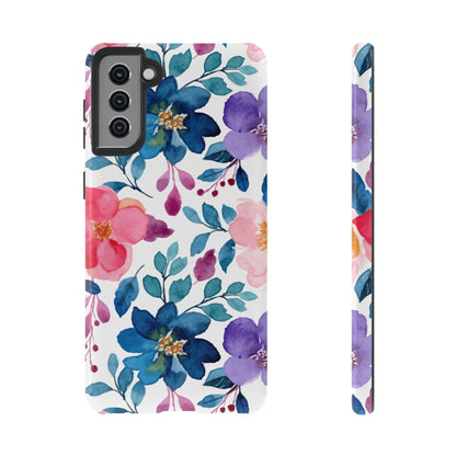 Mystic Bloom – Samsung Galaxy Case with Blue & Pink Watercolor Florals