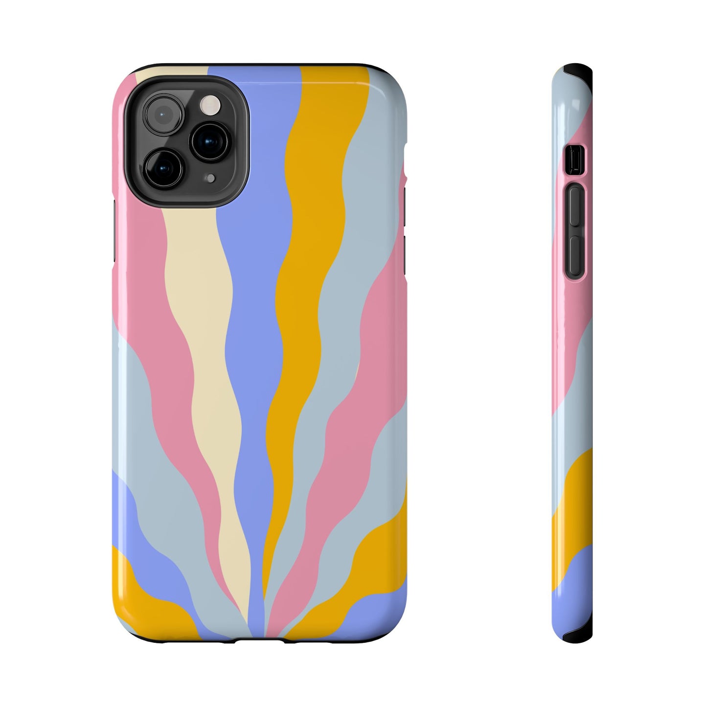 Pastel Radiance iPhone Case – 70s-Inspired Dual-Layer Design with Wavy Sunburst Pattern